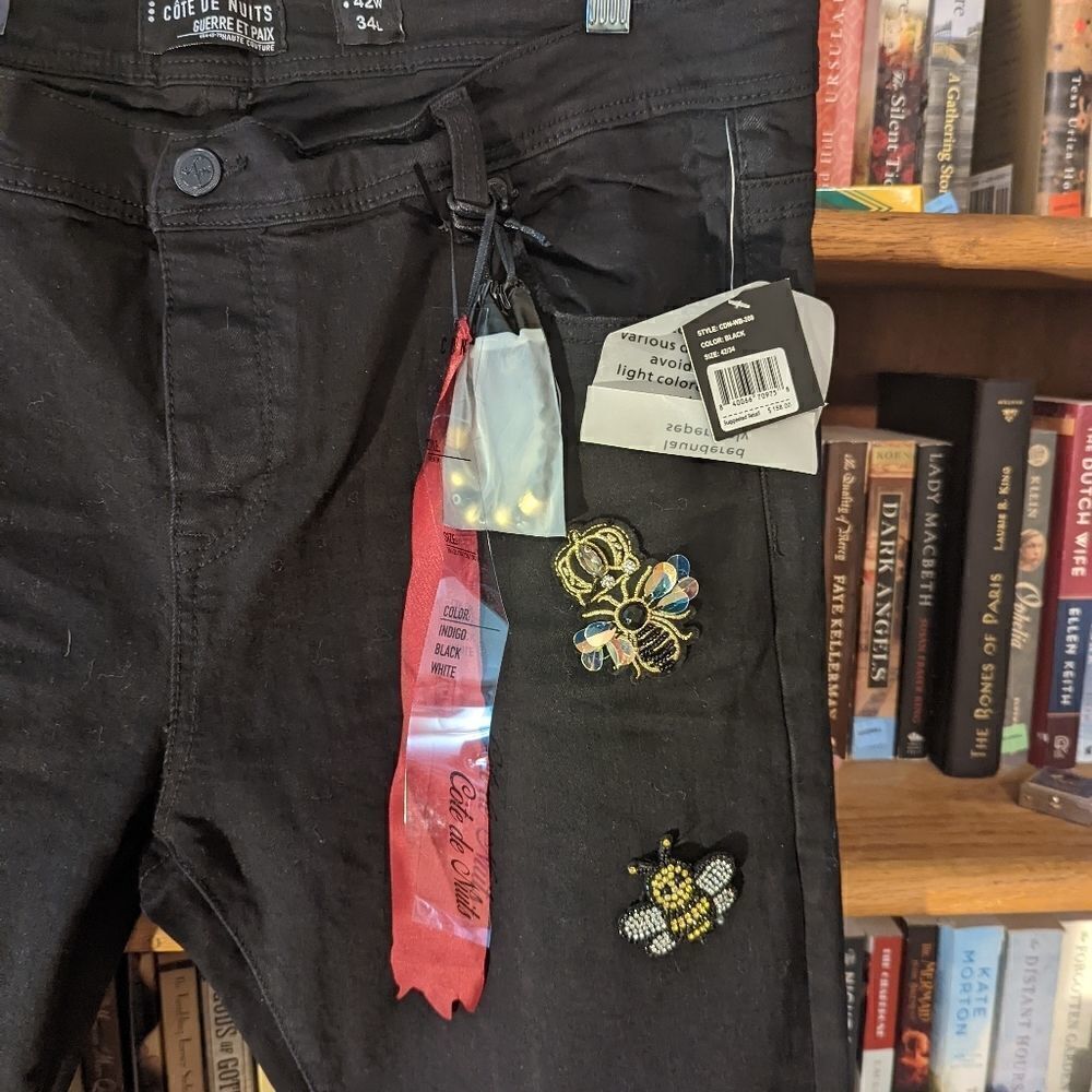 cote de Nuits black skinny jeans rhinestone panda embellishment 42w34l nwt - Picture 3 of 9